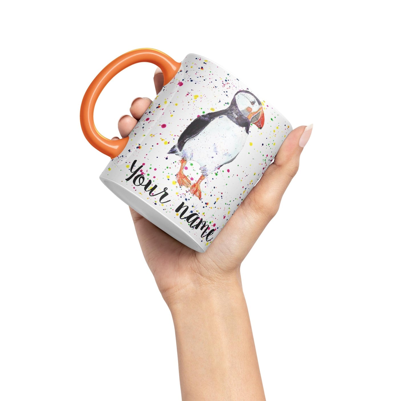 Vixar Personalised with Your Text Puffin Bird Animals Watercolour Art Coloured Ceramic Mug Cup Gift 330ml 11oz Custom Work Office Tea Coffee (O2)