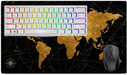 Vixar Black Gold World Map Large Desk Mat – Luxury Marble Style Fabric Mouse Pad with 3mm Non-Slip Rubber Base, 600 x 350mm