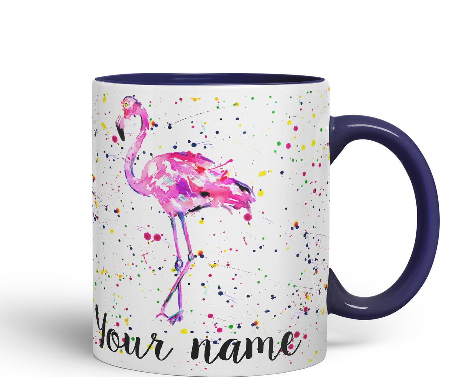 Vixar Personalised with Your Text Flamingo Bird Animals Watercolour Art Coloured Ceramic Mug Cup Gift 330ml 11oz Custom Work Office Tea Coffee