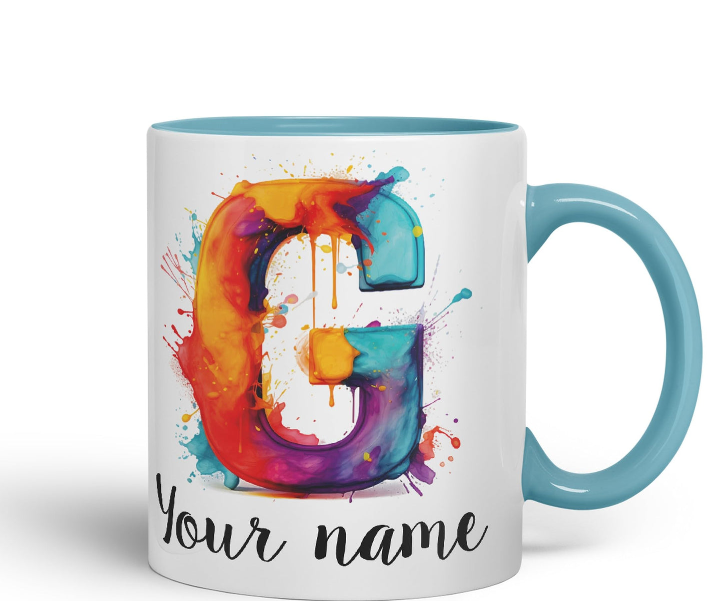 Personalised Letter G mug, Alphabet cusomized custom your Letter G Monogram watercolour Ceramic Coloured Mug Cup for Tea Coffee Hot brew 330ml 11Oz Gift