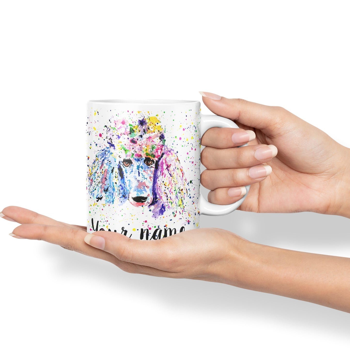 Personalised mug with Your Text name Poodle Bridge Dog Pet animals Watercolour Art Coloured Ceramic Mug Cup Gift 330ml 11oz Custom Work Office Tea Coffee