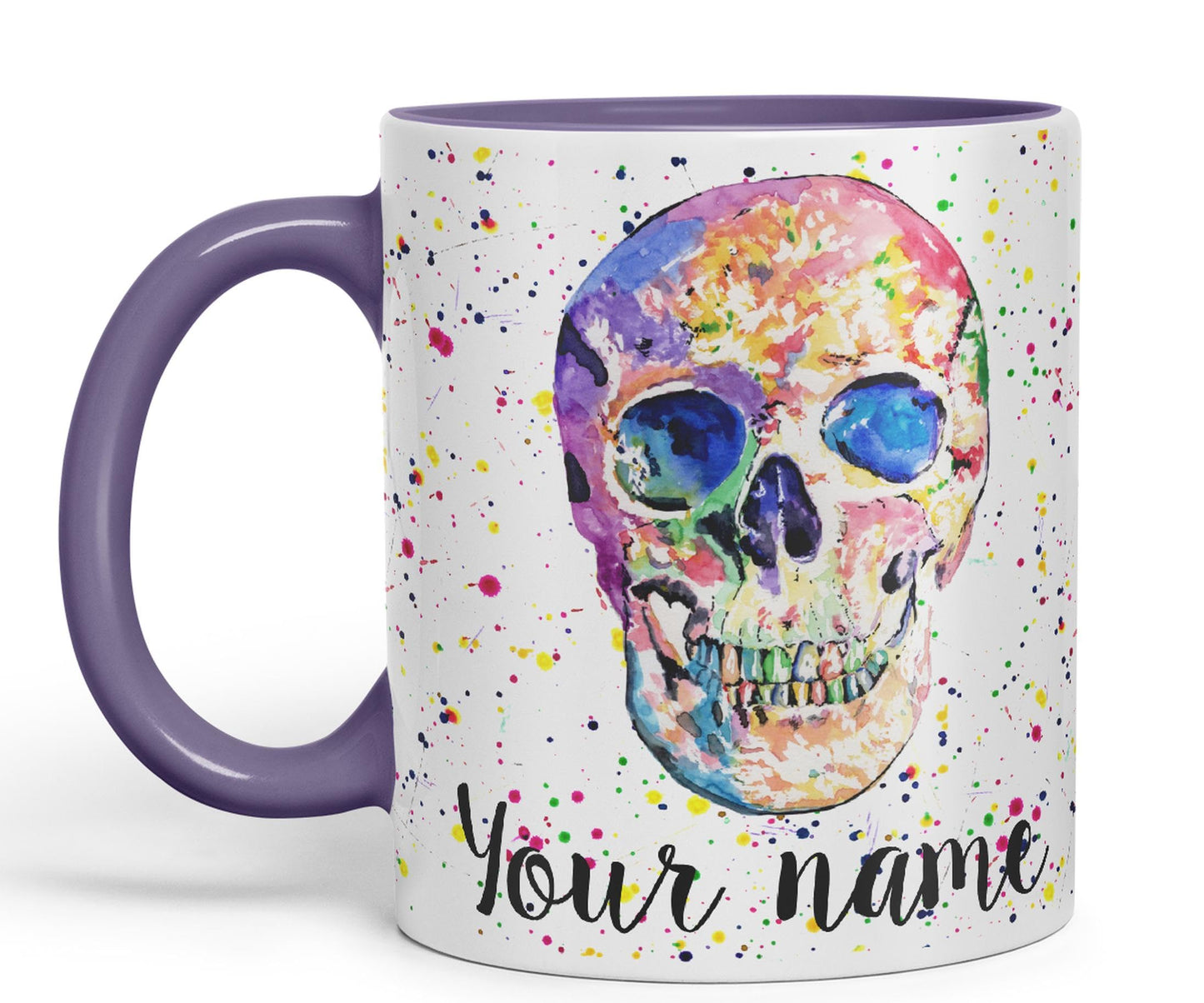 Vixar Personalised with Your Text Skull Front Art Coloured Ceramic Mug Cup Gift 330ml 11oz Custom Work Office Tea Coffee