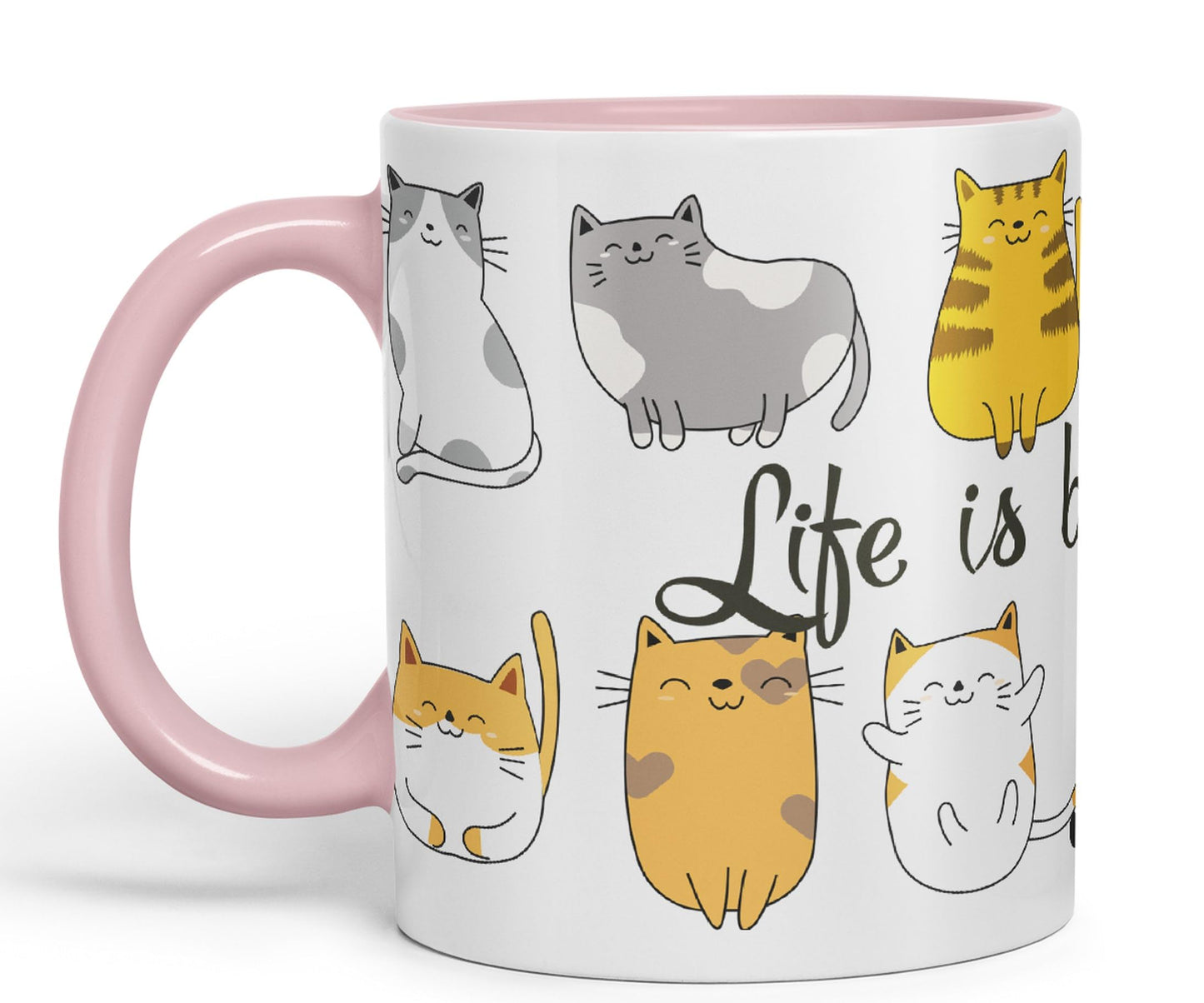 Vixar Life is Better with a cat Ceramic Coloured Mug Cup Gift Tea Coffee Christmas Office Home Cat Lovers