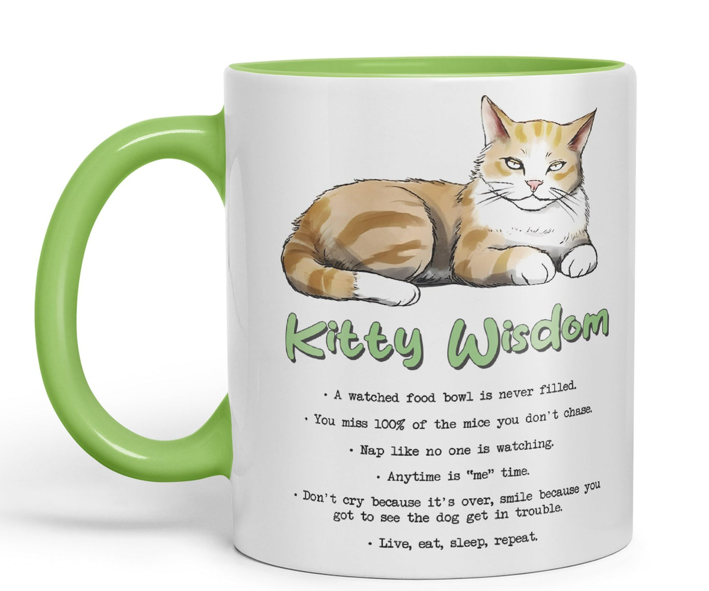 Kitty Wisdom a Watched Food… Live eat Sleep Repeat, cat Sarcastic Joke Ceramic Coloured Mug Cup for Tea Coffee Hot Brew 330ml 11Oz