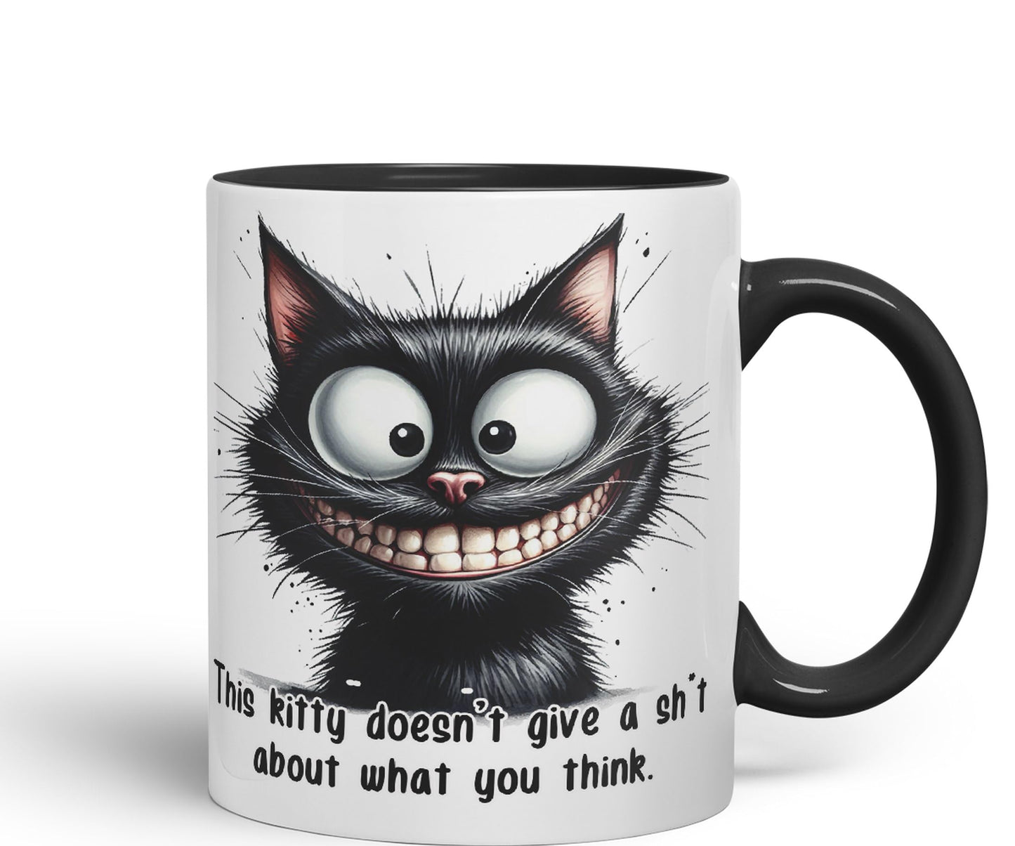 This Kitty Doesn't give a sh.. About What You Think cat Joke sarkasm Sarcastic Ceramic Coloured Mug Cup for Tea Coffee Hot Brew 330ml 11Oz Gift