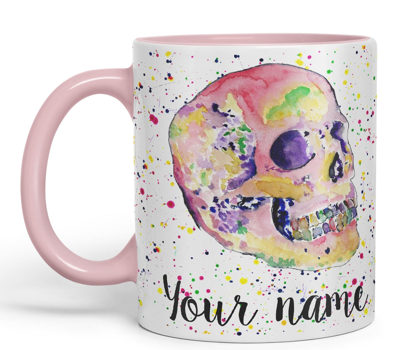 Vixar Personalised with Your Text Skull Watercolour Art Coloured Ceramic Mug Cup Gift 330ml 11oz Custom Work Office Tea Coffee (O2)