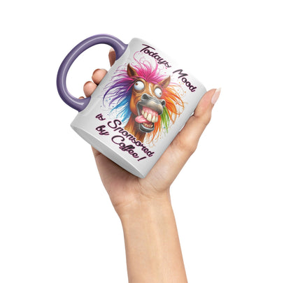 Todays Mood is Sponsored by Coffee! Horse Joke sarkasm Sarcastic Ceramic Coloured Mug Cup for Tea Coffee Hot Brew 330ml 11Oz Gift