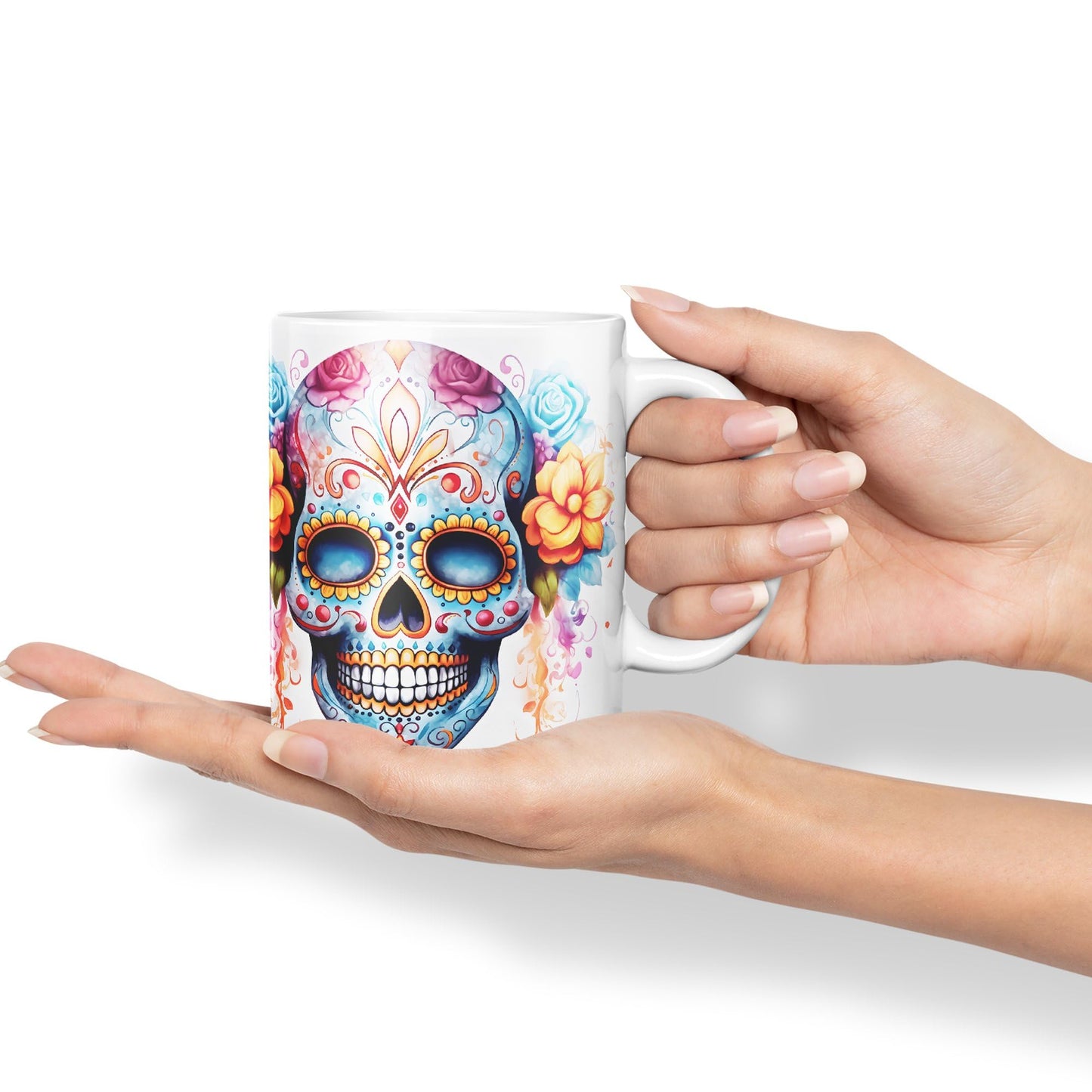 Sugar Skull and Roses Ceramic Coloured Mug Cup for Tea Coffee Hot Brew 330ml 11Oz Gift sk4