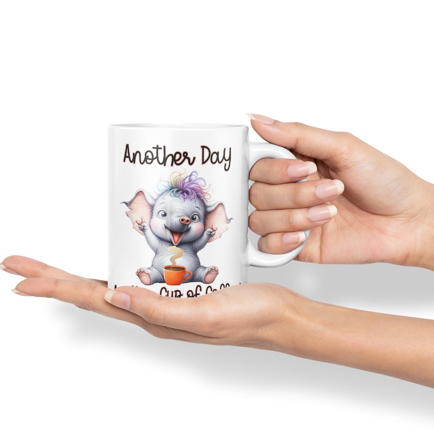 Another Day, Another Cup of Coffee Elephant cat Joke sarkasm Sarcastic Ceramic Coloured Mug Cup for Tea Coffee Hot Brew 330ml 11Oz Gift