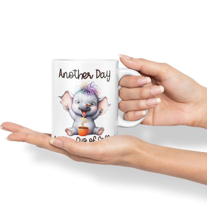 Another Day, Another Cup of Coffee Elephant cat Joke sarkasm Sarcastic Ceramic Coloured Mug Cup for Tea Coffee Hot Brew 330ml 11Oz Gift