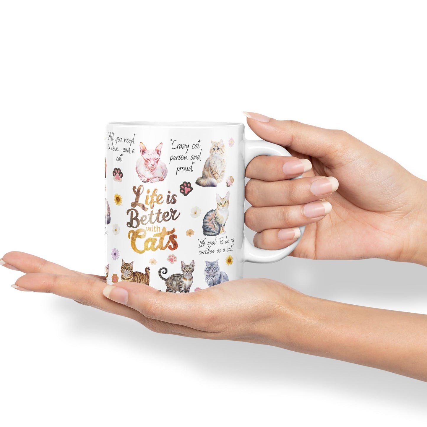 Life is better with Cats joke pets kittten Ceramic Coloured Mug Cup for Tea Coffee Hot brew 330ml 11Oz Gift