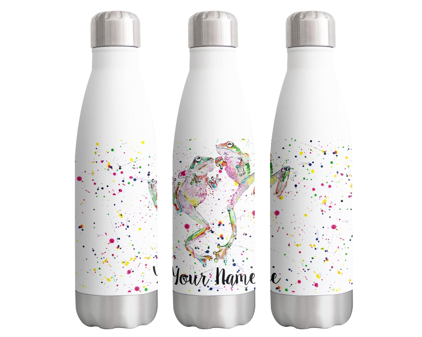 Dancing Frogs Personalised Custom Bottle with Your Text/Name Watercolour Frog Animals Bottle Double Wall Insulated Stainless Steel Sport Drinks 500ml