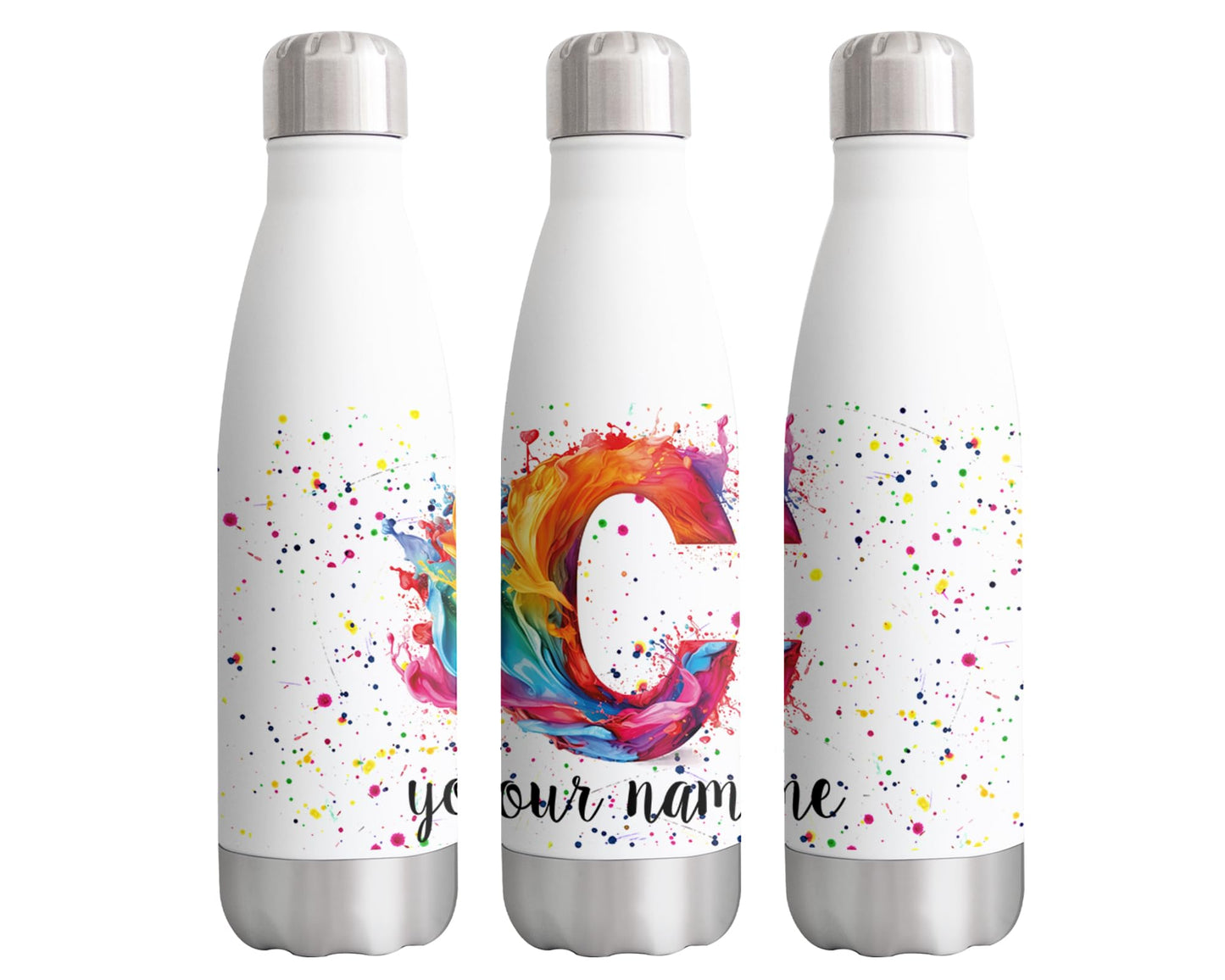 Personalised Letters A-Z Alphabet Monogram Watercolour Bottle Custom Personalized double Wall insulated Stainless steel sport Drinks 500ml