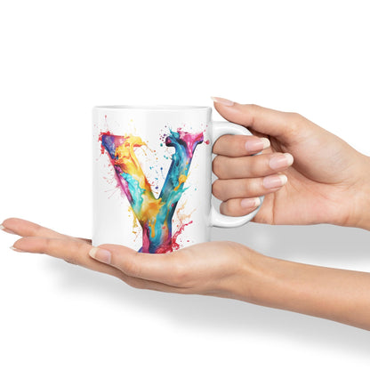 Letter Y mug, Alphabet Letter R Monogram watercolour Ceramic Coloured Mug Cup for Tea Coffee Hot brew 330ml 11Oz Gift