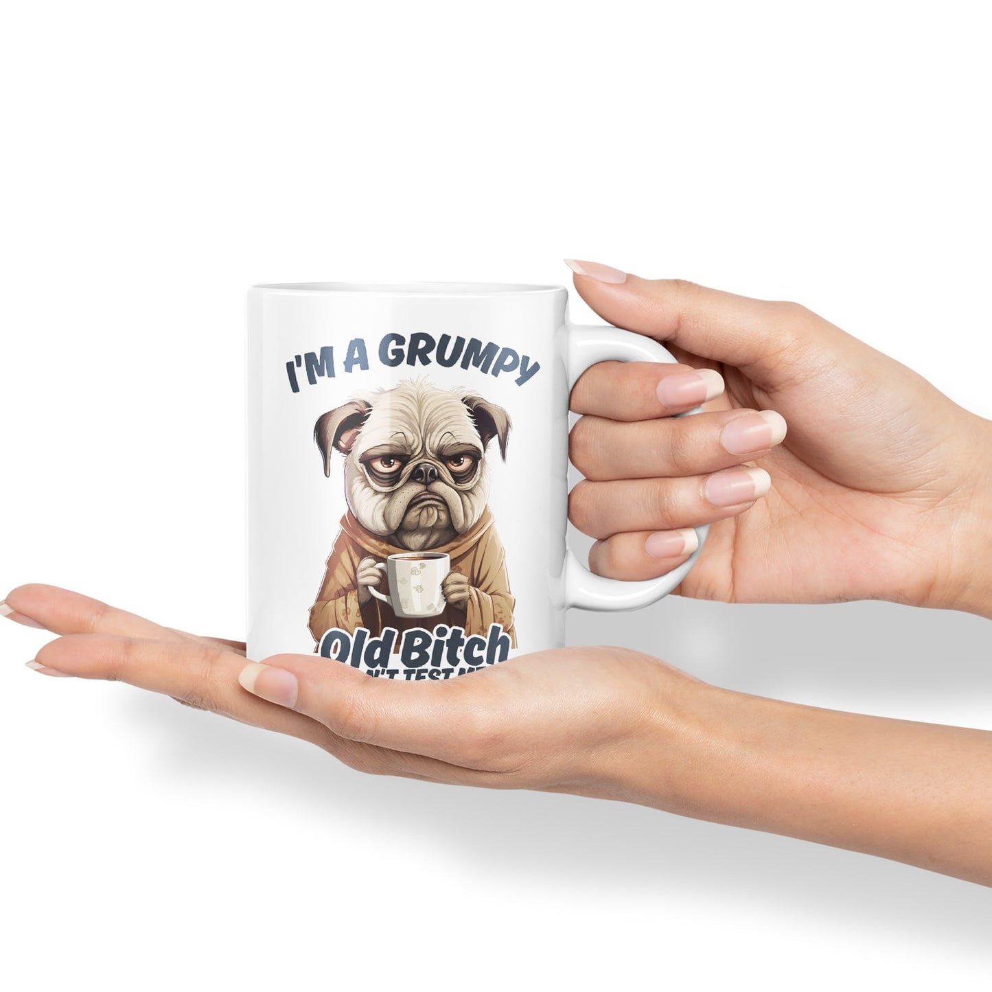 I'm A Grumpy Old Bitch Don’t Test me! Joke sarkasm Sarcastic Ceramic Coloured Mug Cup for Tea Coffee Hot Brew 330ml 11Oz Gift