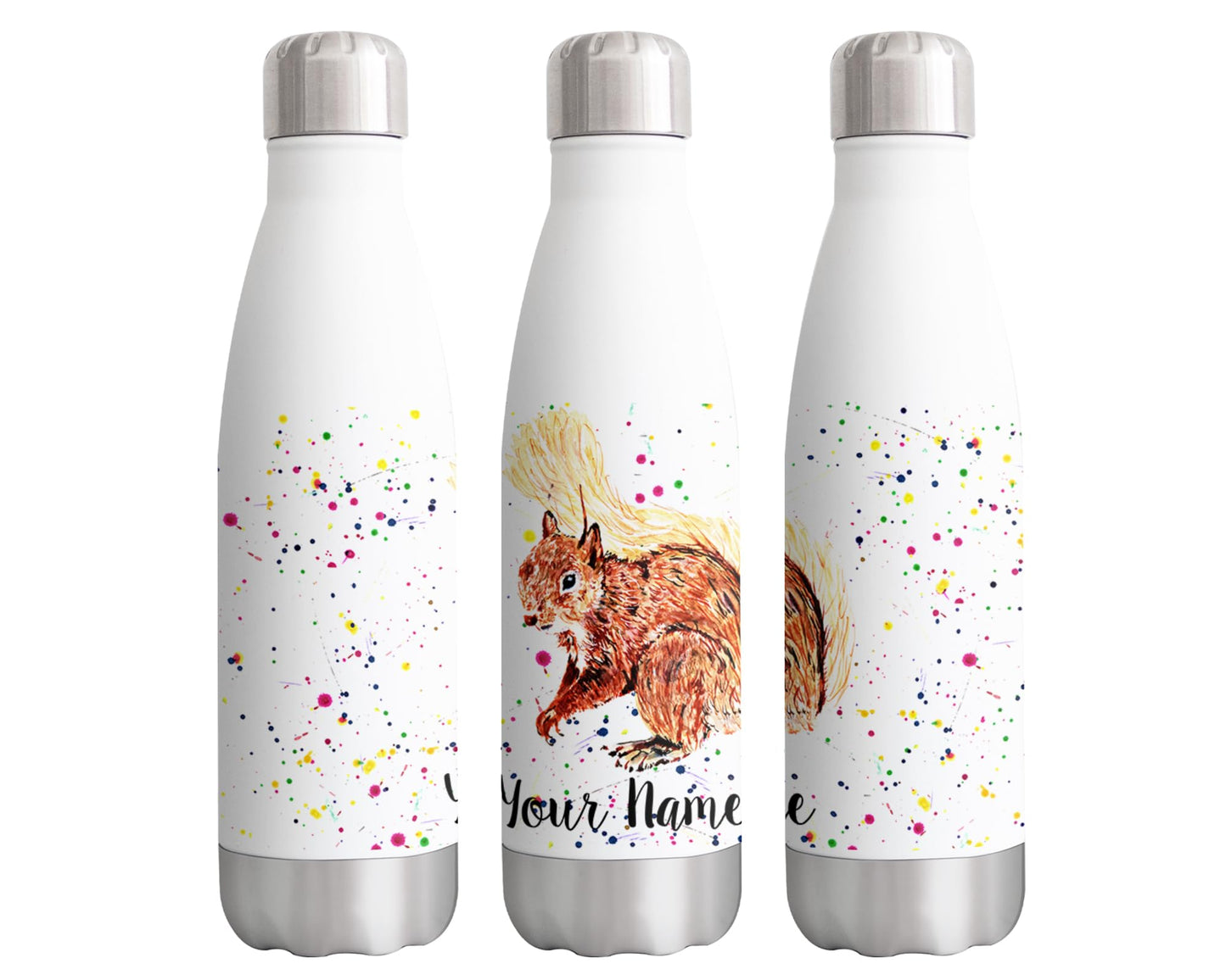 Squirrel Personalised Custom Bottle with Your Text/Name Watercolour Rodent Animals Bottle Double Wall Insulated Stainless Steel Sport Drinks 500ml