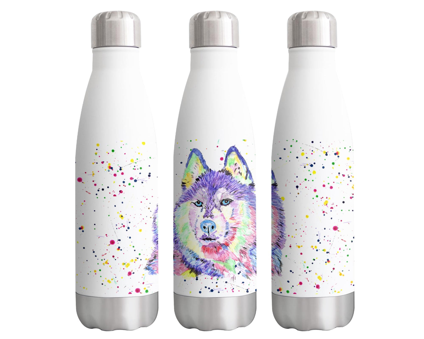 Vixar Husky Snow dog Pet Animals Watercolour Bottle double Wall insulated Stainless steel sport Drinks 500ml