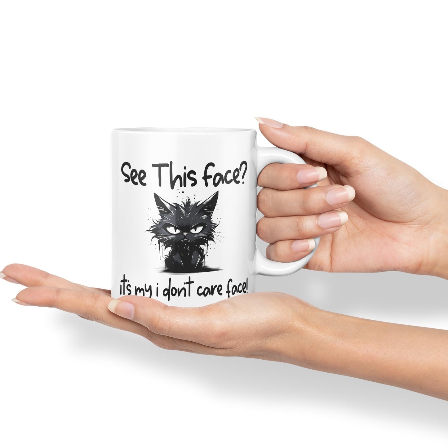 See This Face? Its My I Don't Care face! Cat Kitten Joke sarkasm Sarcastic Ceramic Coloured Mug Cup for Tea Coffee Hot Brew 330ml 11Oz Gift