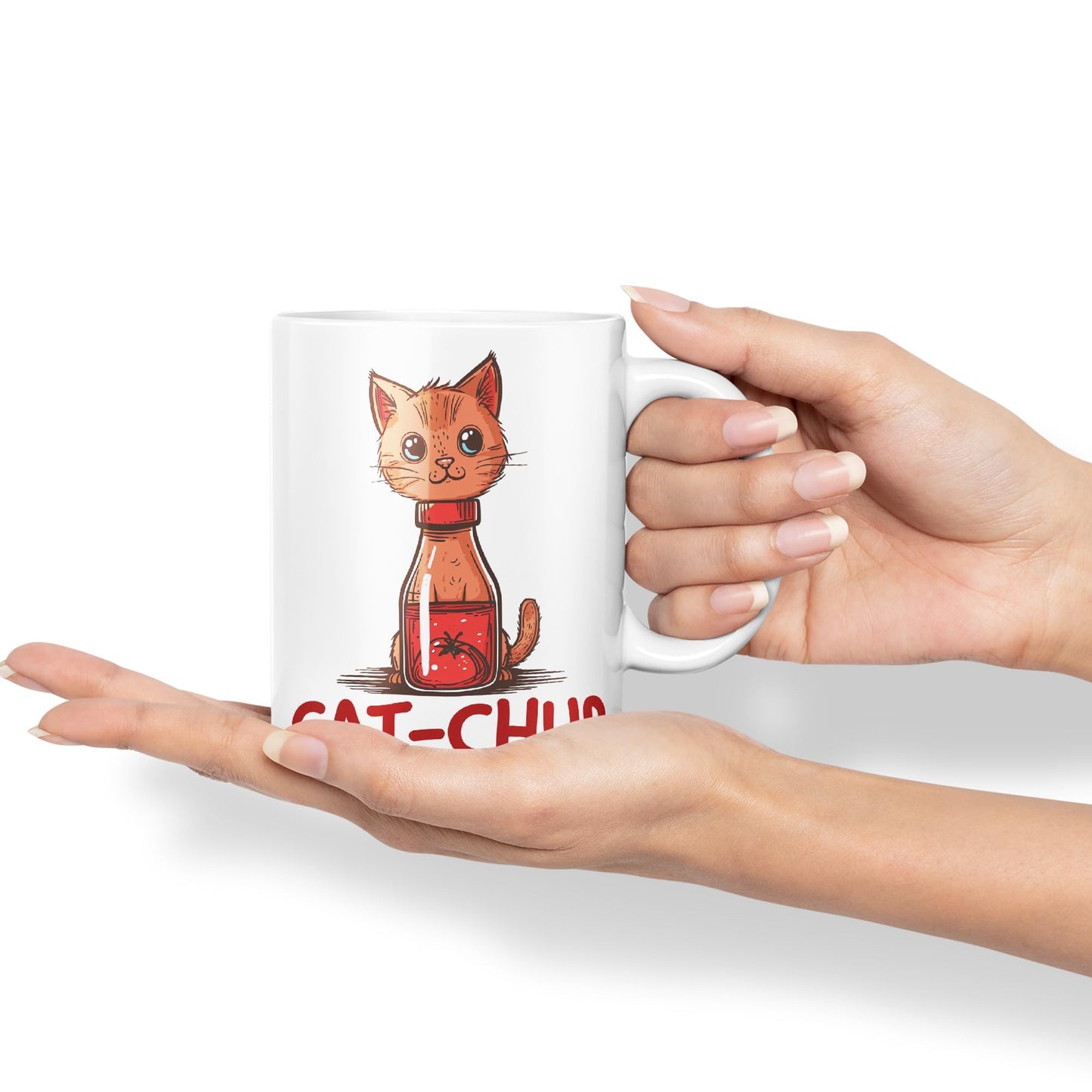 Cat-Chup, Cat Kitten Joke sarkasm Sarcastic Ceramic Coloured Mug Cup for Tea Coffee Hot Brew 330ml 11Oz Gift
