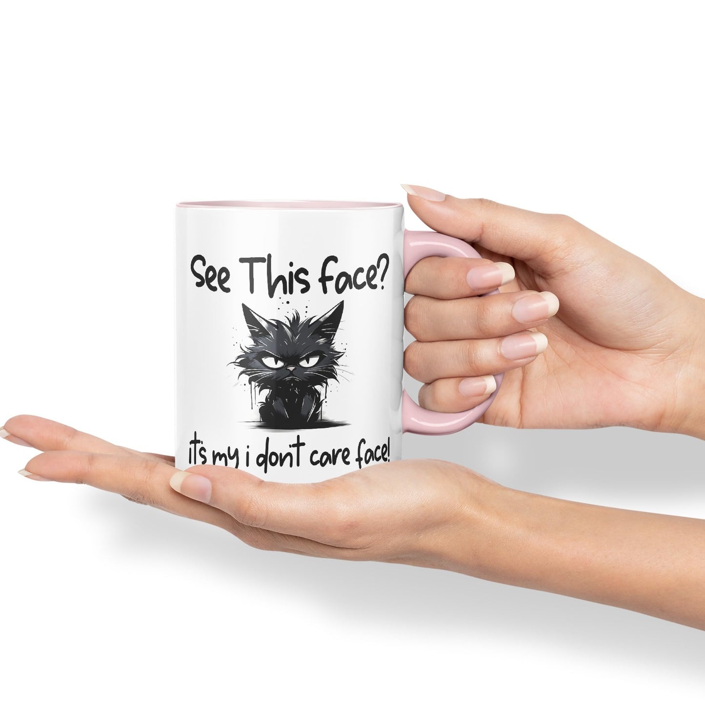 See This Face? Its My I Don't Care face! Cat Kitten Joke sarkasm Sarcastic Ceramic Coloured Mug Cup for Tea Coffee Hot Brew 330ml 11Oz Gift