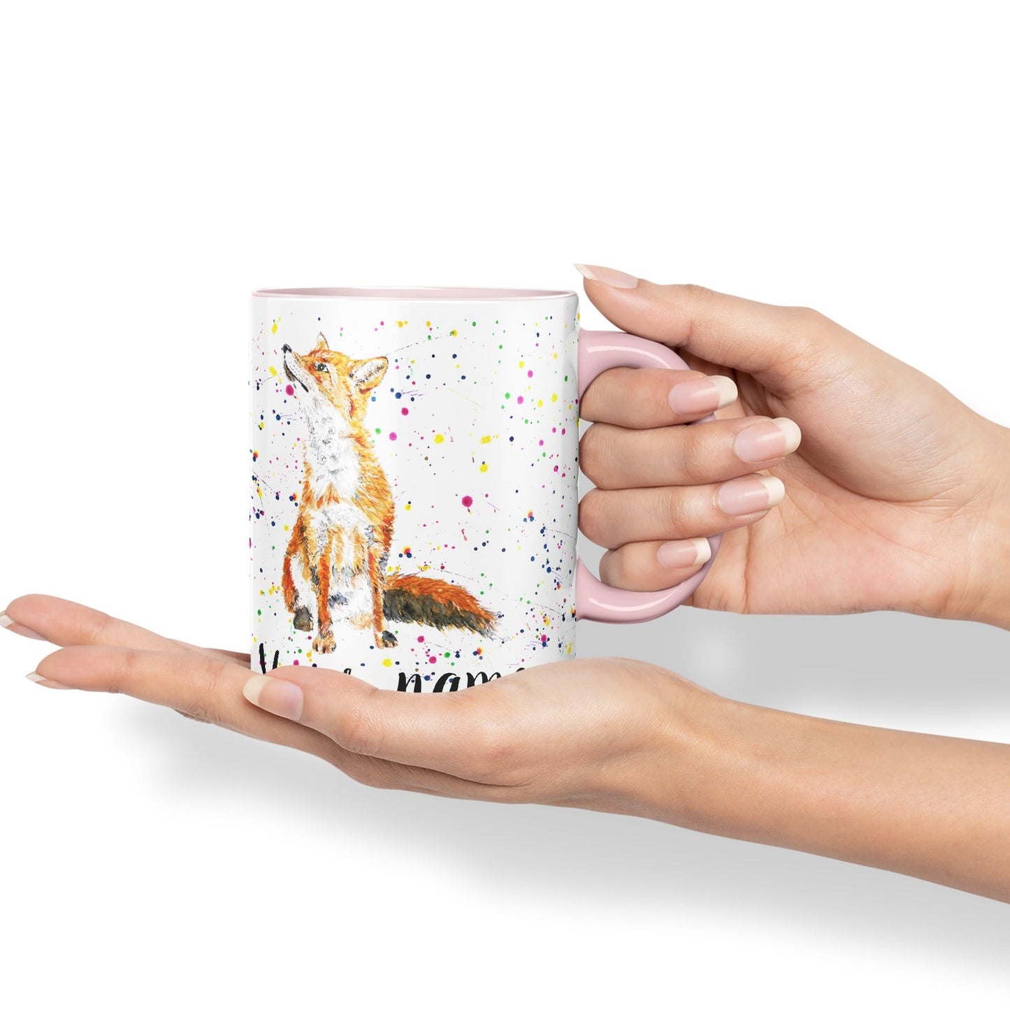 Vixar Personalised with Your Text Fox British Wildlife Animals Watercolour Art Coloured Ceramic Mug Cup Gift 330ml 11oz Custom Work Office Tea Coffee