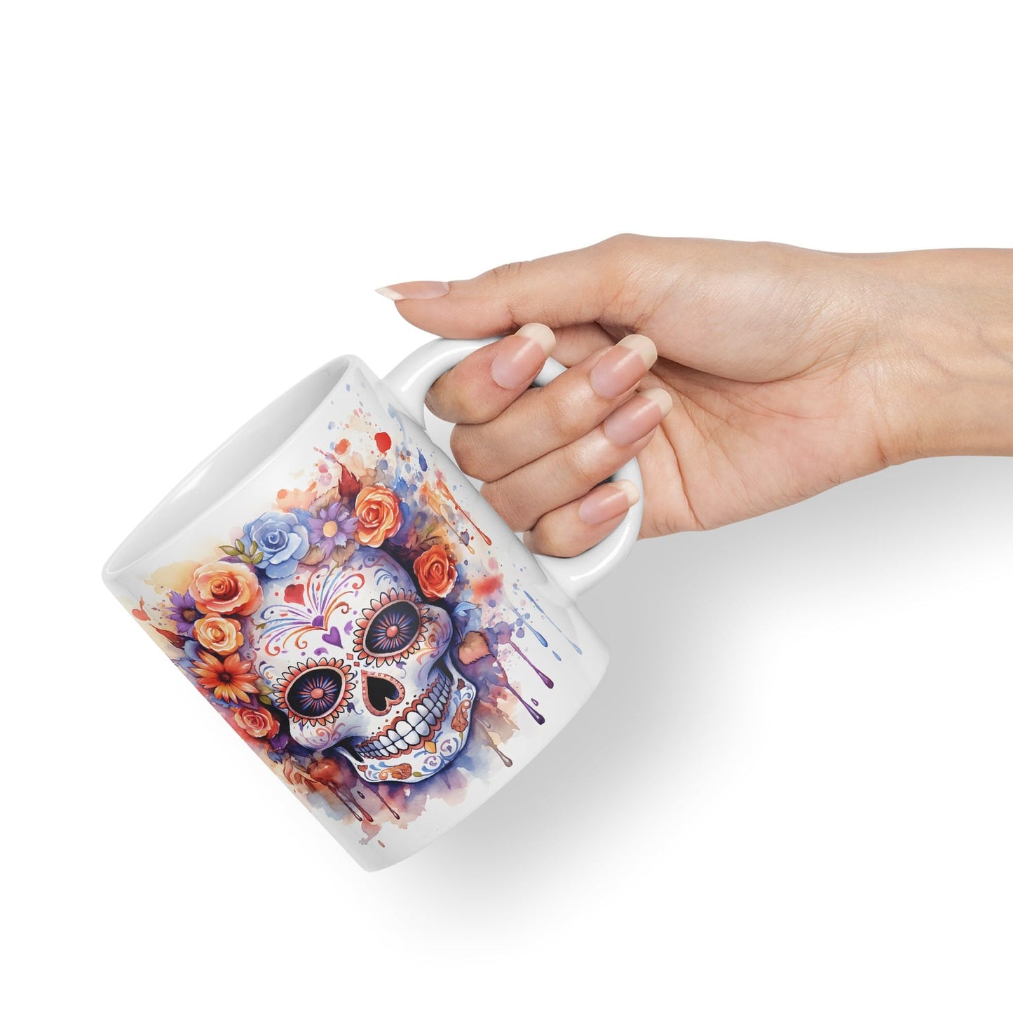 Sugar Skull and Roses Ceramic Coloured Mug Cup for Tea Coffee Hot Brew 330ml 11Oz Gift sk5