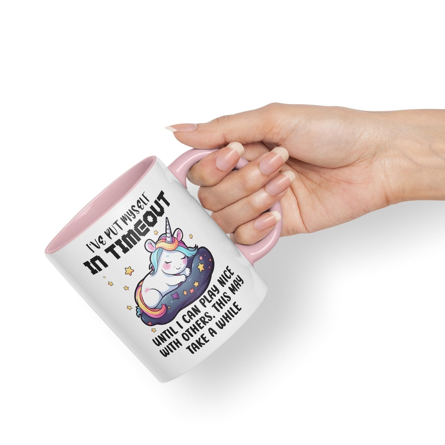 I've Put Myself in Timeout Until I can Play Nice with Others, This May take a While Unicorn Joke sarkasm Sarcastic Ceramic Coloured Mug Cup for Tea Coffee Hot Brew 330ml 11Oz Gift