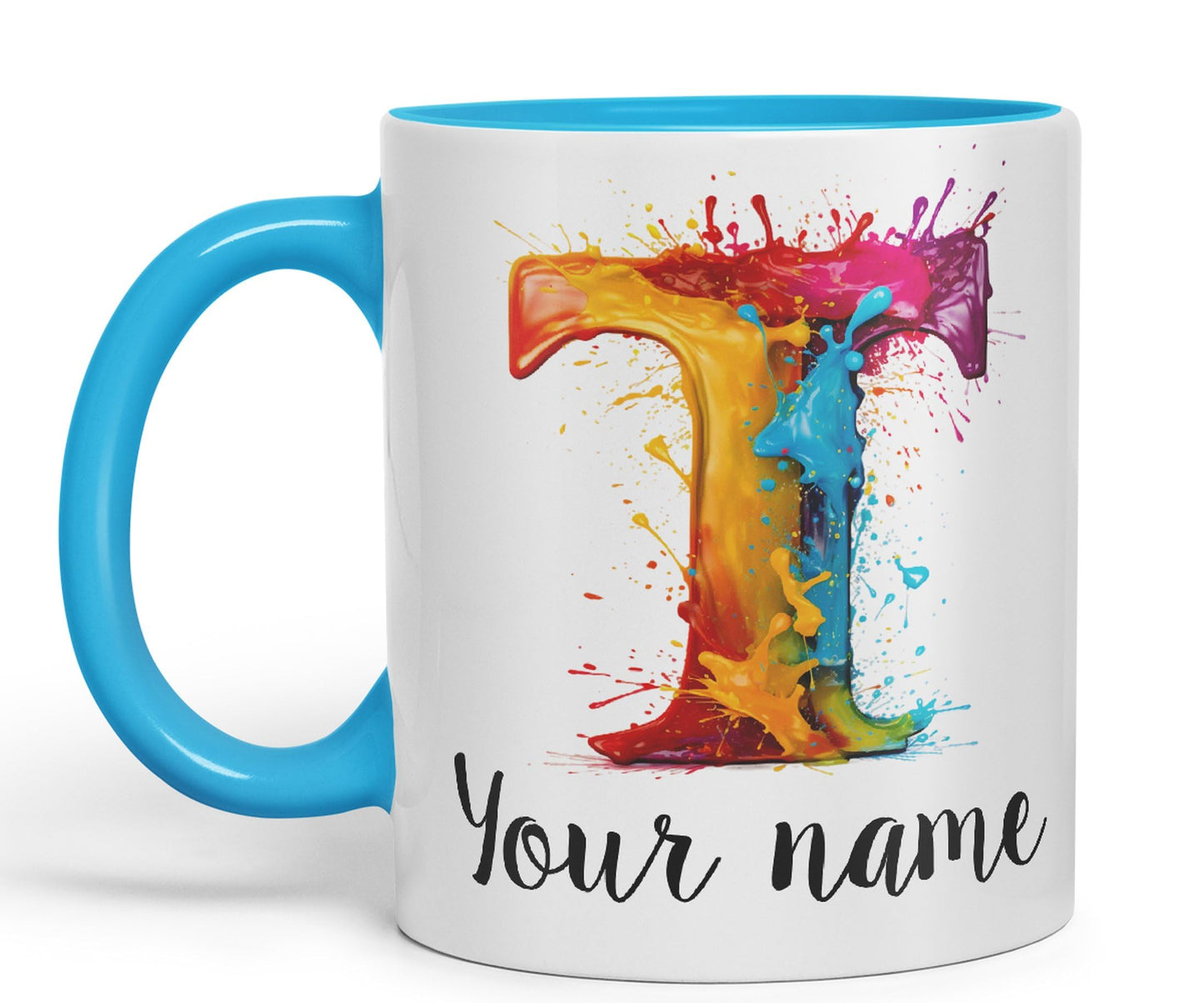 Personalised Letter T mug, Alphabet cusomized custom Letter T Monogram watercolour Ceramic Coloured Mug Cup for Tea Coffee Hot brew 330ml 11Oz Gift