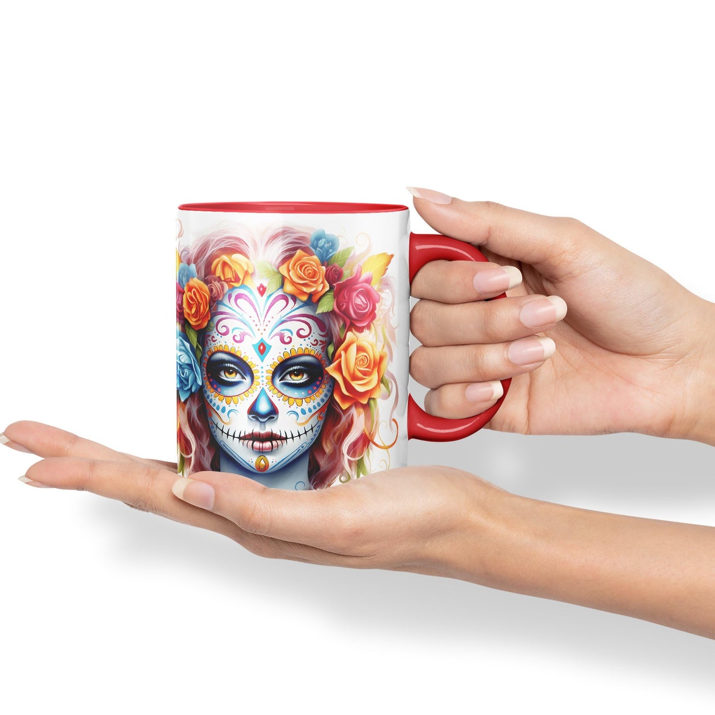 Sugar Skull and Roses Ceramic Coloured Mug Cup for Tea Coffee Hot Brew 330ml 11Oz Gift sk3