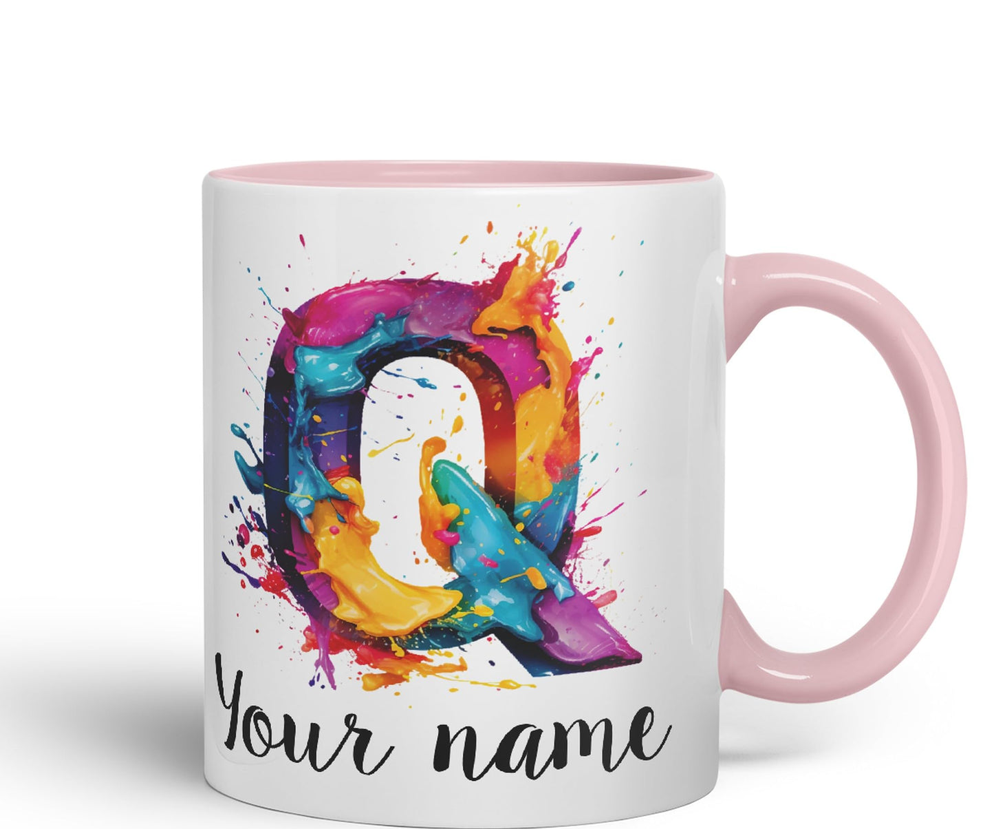 Personalised Letter Q mug, Alphabet cusomized custom Letter Q Monogram watercolour Ceramic Coloured Mug Cup for Tea Coffee Hot brew 330ml 11Oz Gift