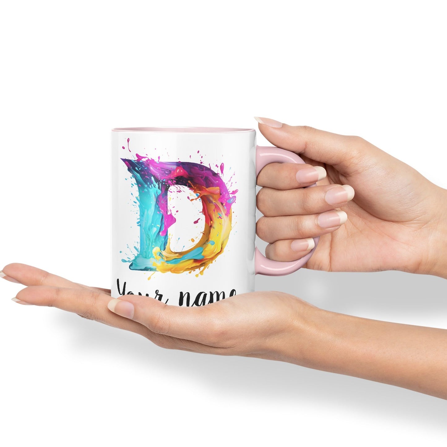 Personalised Letter D mug, Alphabet cusomized custom your Letter D Monogram watercolour Ceramic Coloured Mug Cup for Tea Coffee Hot brew 330ml 11Oz Gift