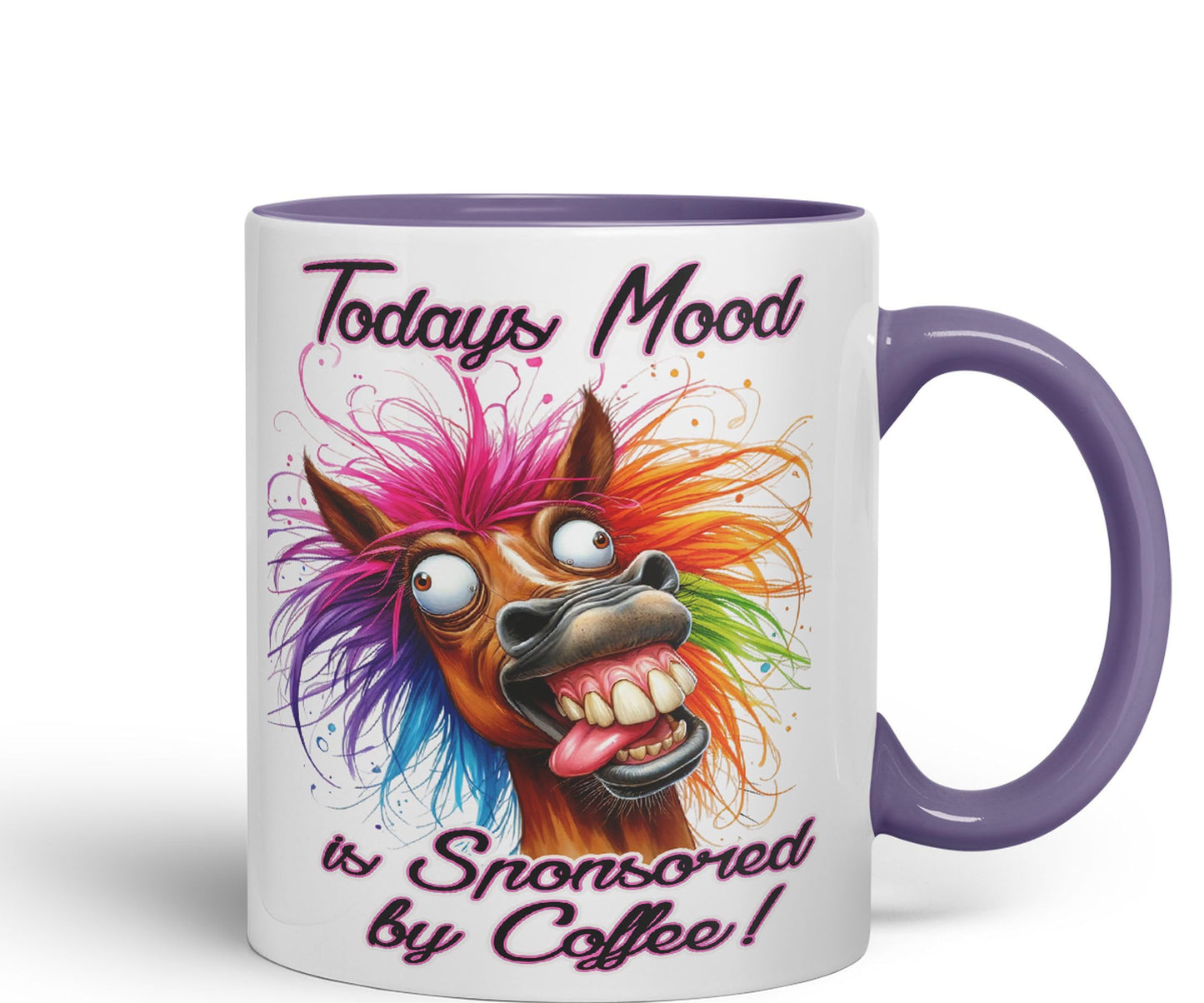 Todays Mood is Sponsored by Coffee! Horse Joke sarkasm Sarcastic Ceramic Coloured Mug Cup for Tea Coffee Hot Brew 330ml 11Oz Gift