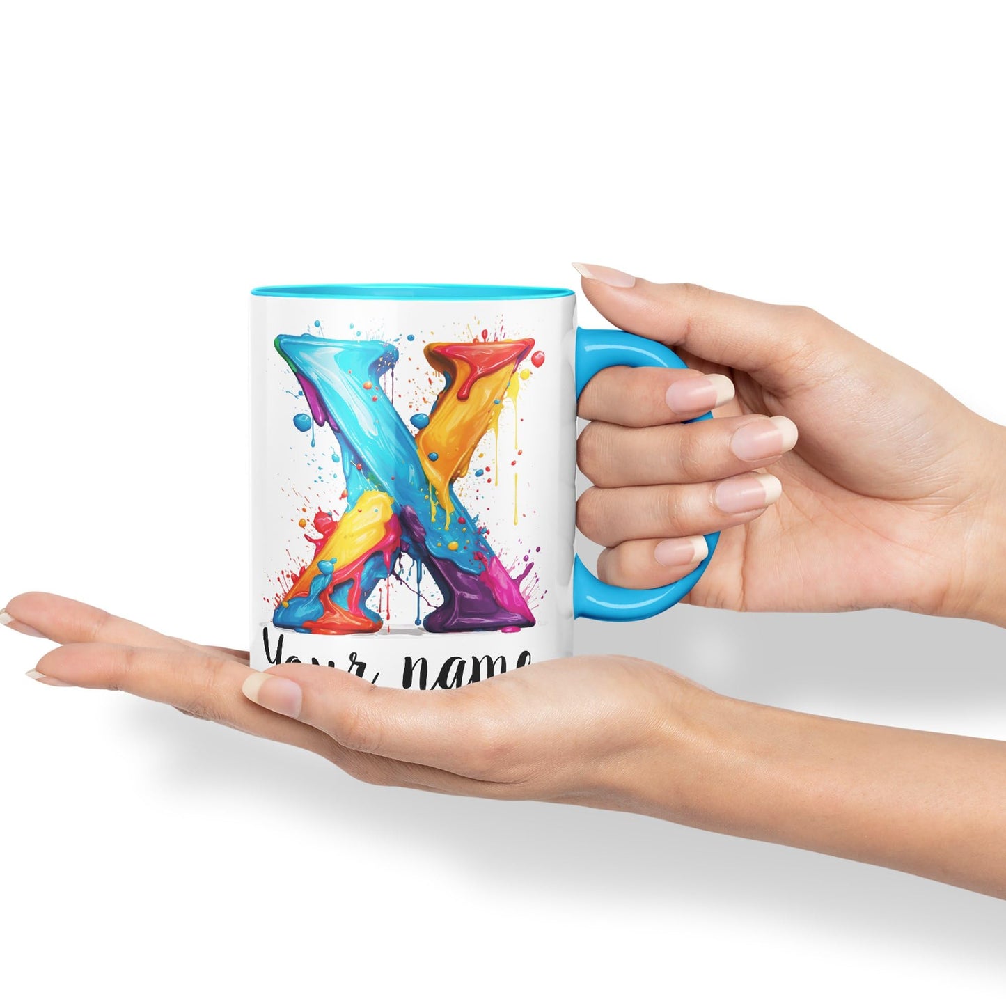 Personalised Letter X mug, Alphabet cusomized custom Letter X Monogram watercolour Ceramic Coloured Mug Cup for Tea Coffee Hot brew 330ml 11Oz Gift