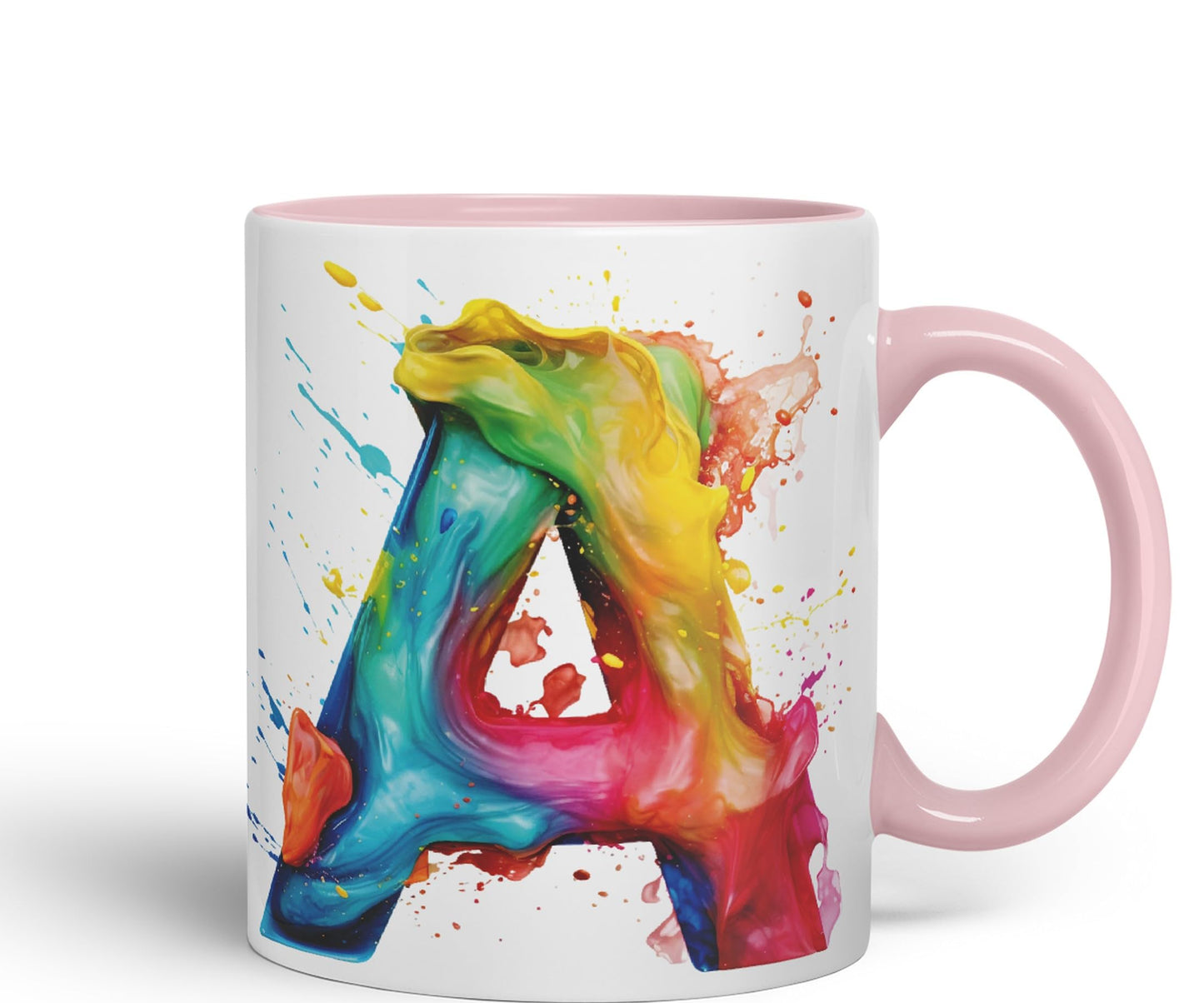 Letter A mug, Alphabet Letter A Monogram watercolour Ceramic Coloured Mug Cup for Tea Coffee Hot brew 330ml 11Oz Gift