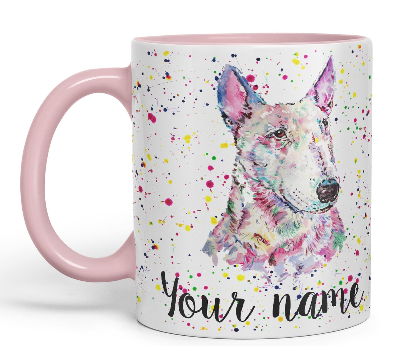 Vixar Personalised with Your Text Bully English Bull Terrier Dog Pet Animals Watercolour Art Coloured Ceramic Mug Cup Gift 330ml 11oz Custom Work Office Tea Coffee