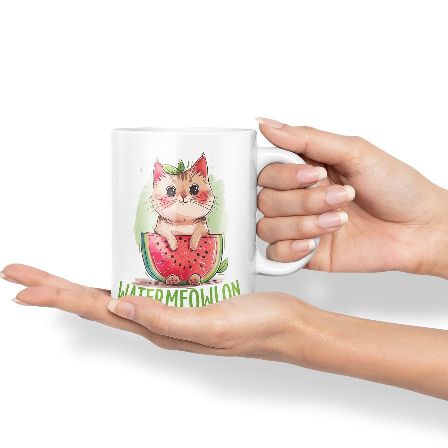 Watermeowlon Watermelon Kitty Cat Joke sarkasm Sarcastic Ceramic Coloured Mug Cup for Tea Coffee Hot Brew 330ml 11Oz Gift