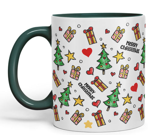 Vixar Christmas, Xmas Designs Tree Presents Coloured Ceramic Mug Cup Gift 330ml 11oz Work Office Tea Coffee Gift