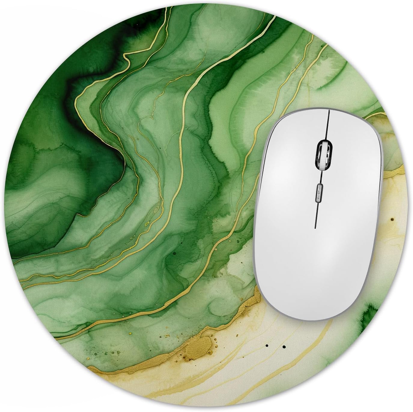 Vixar Green Marble Round Mouse Mat – Gold Effect Fabric Mouse Pad with 5mm Non-Slip Rubber Base, 202mm (Green)