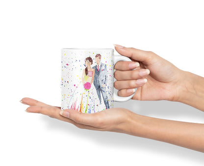 Vixar Wedding Mr and Mrs Bride and Groom Watercolour Art Coloured Mug Cup Gift Birthday Work Office Tea Coffee