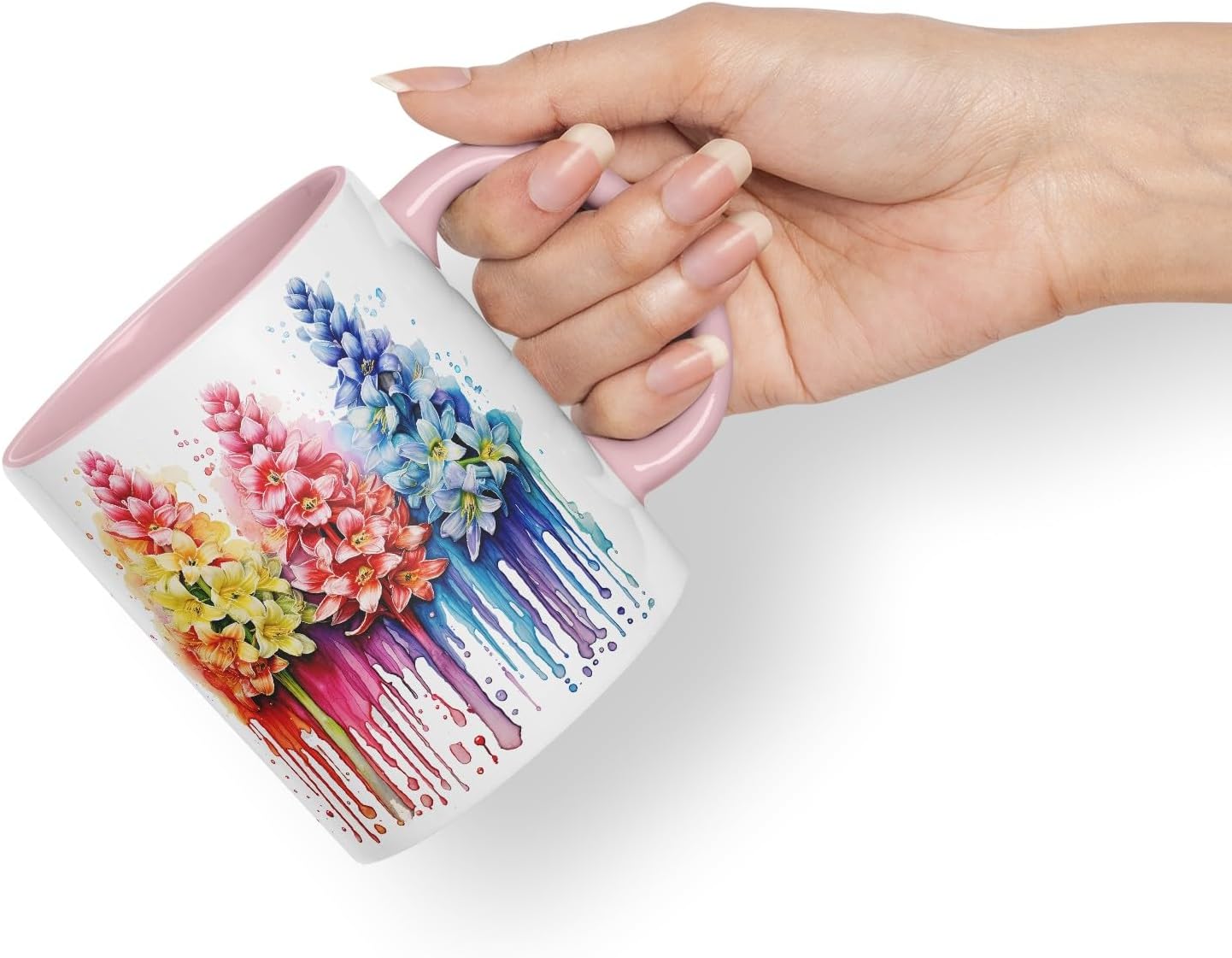 Vixar Hyacinth Perfumed Bloom Mug Coloured Ceramic Mug Cup Gift, 11oz (Pink)