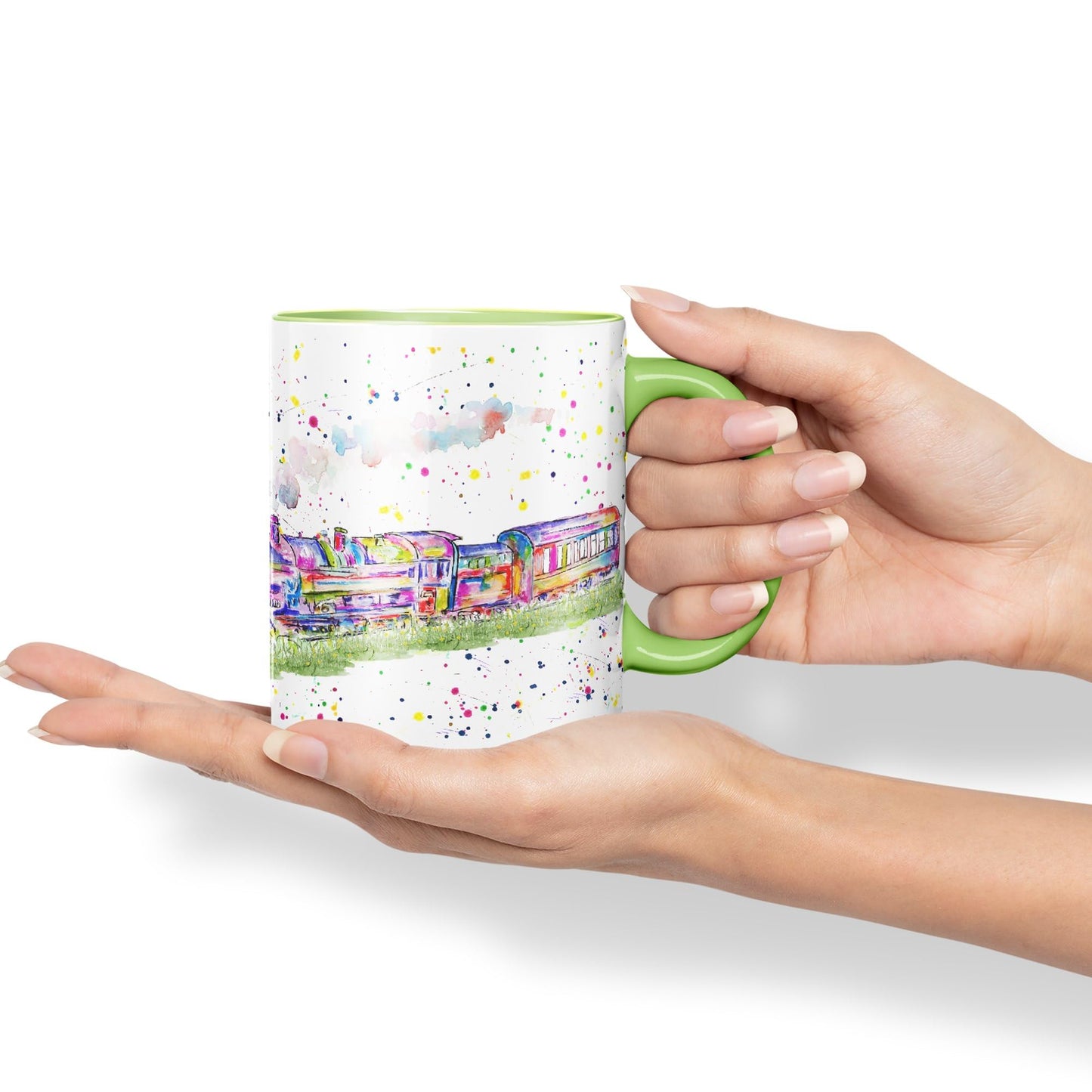 Vixar Steam Train Watercolour Art Coloured 330 ml Mug Cup Gift Birthday Work Office Tea Coffee