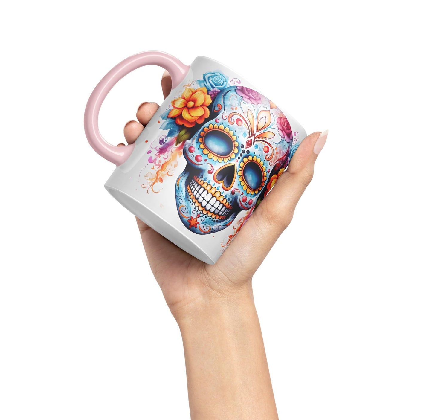 Sugar Skull and Roses Ceramic Coloured Mug Cup for Tea Coffee Hot Brew 330ml 11Oz Gift sk4