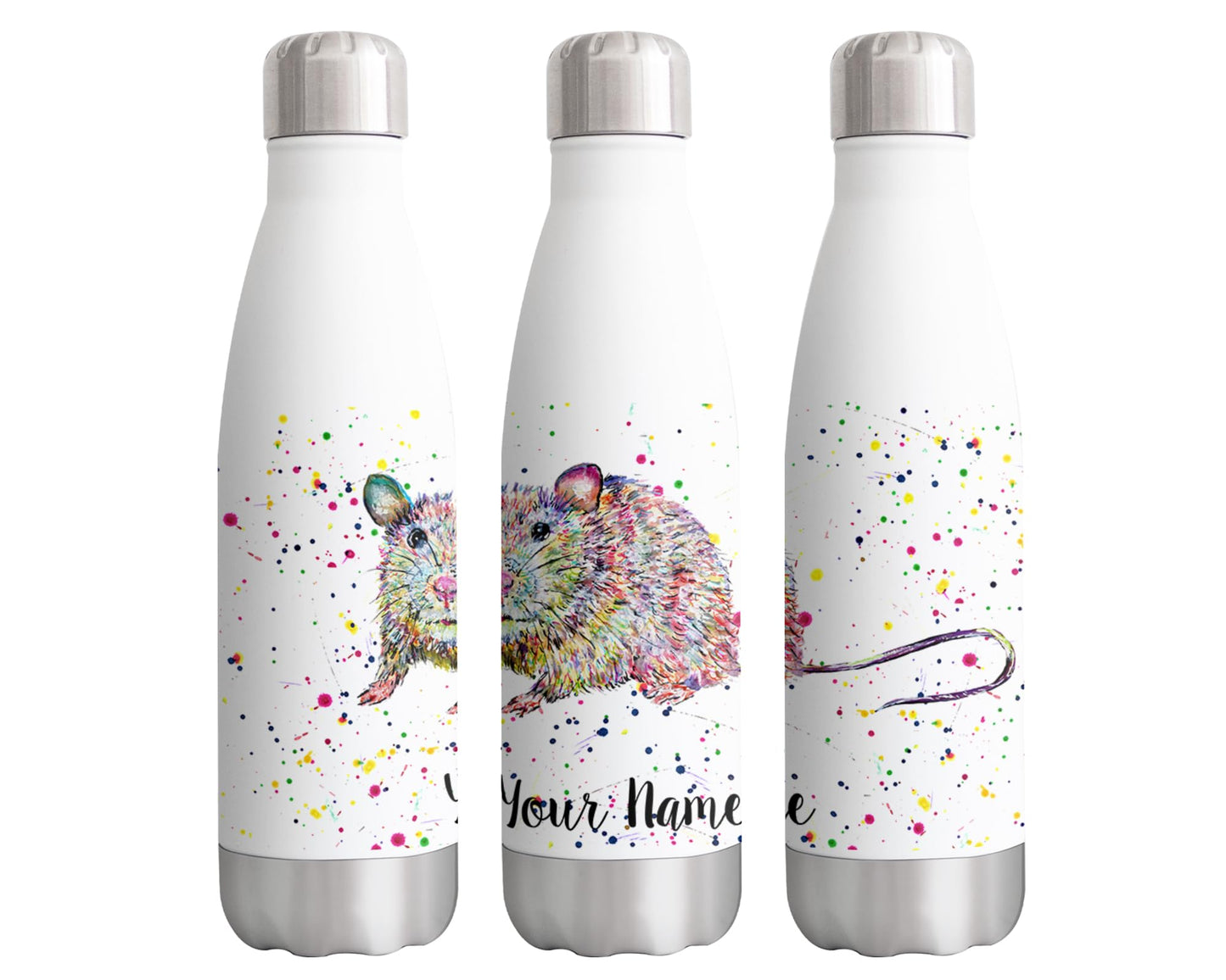 Vixar Rat Personalised Custom Bottle with your Text/name Watercolour Rodent pet Animals Bottle Double Wall Insulated Stainless Steel Sport Drinks 500ml