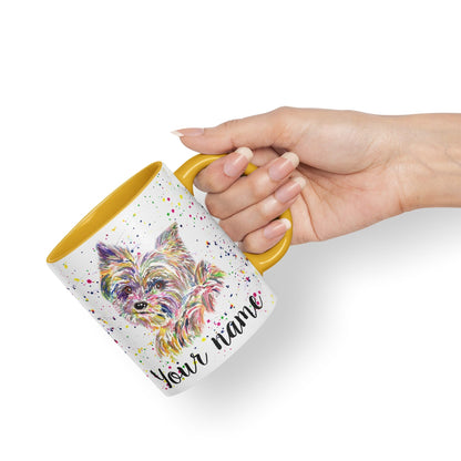Vixar Personalised with Your Text Yorkshire Terrier Yorkie York Dog Pet Animals Watercolour Art Coloured Ceramic Mug Cup Gift 330ml 11oz Custom Work Office Tea Coffee (O2)
