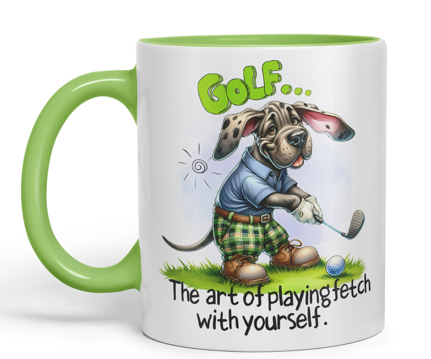 Golf … The Art of playingfetch with Your self, Dog Joke sarkasm Ceramic Coloured Mug Cup for Tea Coffee Hot Brew 330ml 11Oz Gift