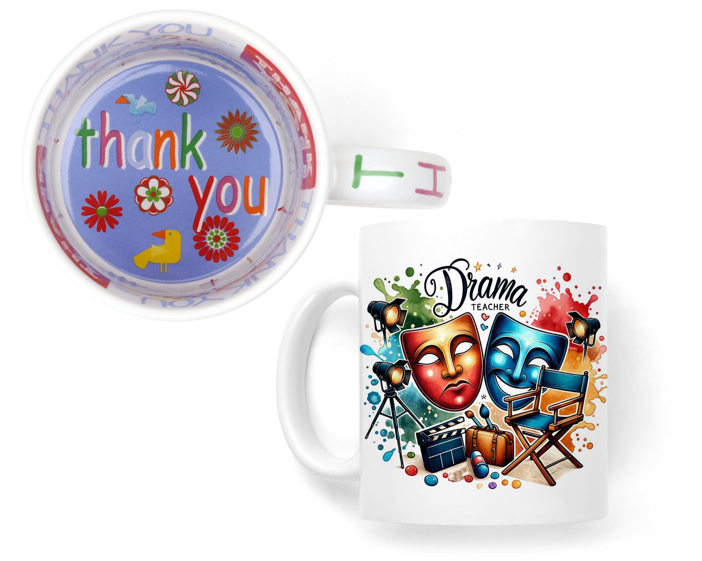 Vixar Drama Teacher Mug Thank You, End of School Gift Ceramic Coloured Mug Cup for Tea Coffee Hot Brew 330ml 11Oz Gift