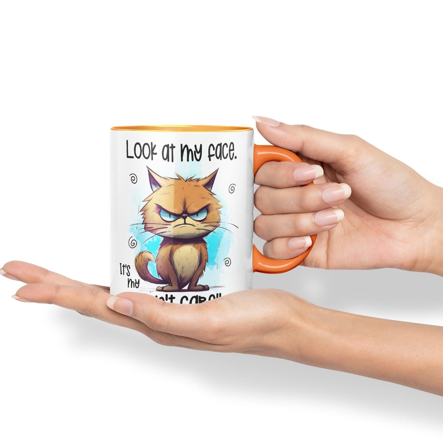 Look at My face, It's My ''I Don't Care'' face, cat Joke sarkasm Sarcastic Ceramic Coloured Mug Cup for Tea Coffee Hot Brew 330ml 11Oz Gift