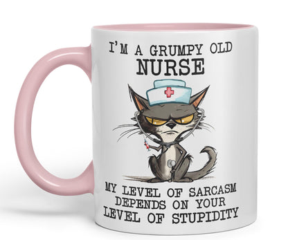 Vixar I'm A Grumpy Old Nurse My Level of Sarcasm Depends on Your Level of Stupidity Cats Sarcastic Joke Ceramic Coloured Mug Cup for Tea Coffee Hot Brew 330ml 11Oz