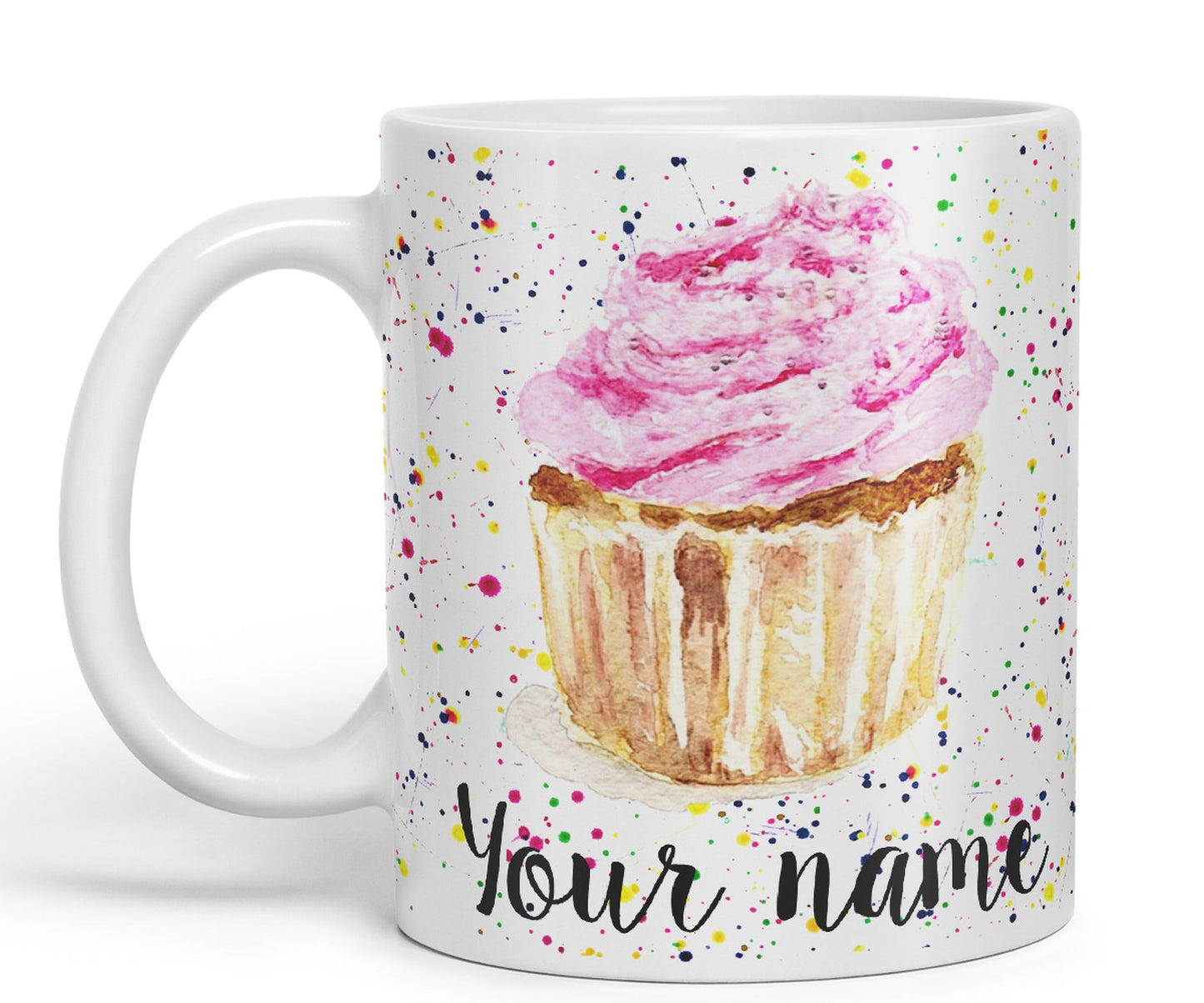 Vixar Personalised with Your Text Cupcake Cake Watercolour Art Coloured Ceramic Mug Cup Gift 330ml 11oz Custom Work Office Tea Coffee