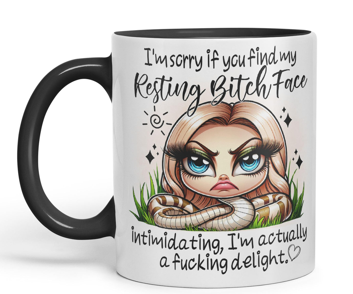 Im Sorry if You find My Resting Bitch face...,Snake Joke sarkasm Sarcastic Ceramic Coloured Mug Cup for Tea Coffee Hot Brew 330ml 11Oz Gift